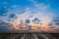 Old wood floor with blue sky background Royalty Free Stock Photo