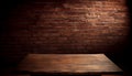 Empty Old wood table top with abstract old brick wall background Royalty Free Stock Photo