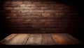 Empty Old wood table top with abstract old brick wall background Royalty Free Stock Photo