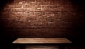 Empty Old wood table top with abstract old brick wall background Royalty Free Stock Photo