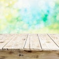 Empty old wooden table in fresh sunlight