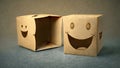 Empty open cardboard boxes with emoticons inside