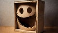 Empty open cardboard boxes with emoticons inside