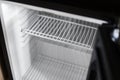 Empty open fridge with shelves, refrigerator. Empty cooler. Royalty Free Stock Photo