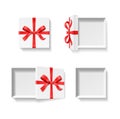 Empty open gift box with red color bow knot and ribbon isolated on white background. Royalty Free Stock Photo