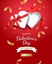 Empty open heart shaped white gift box with red ribbon. Valentines day card background vector illustrations Royalty Free Stock Photo