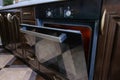 Empty, open modern oven close-up. Built-in kitchen furniture Royalty Free Stock Photo