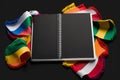 empty open notepad, copyspace, mexican vibrant, black background, Cinco de Mayo AI generation