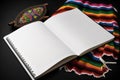 empty open notepad, copyspace, mexican vibrant, black background, Cinco de Mayo AI generation