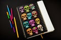 empty open notepad, copyspace, mexican vibrant, black background, Cinco de Mayo AI generation