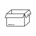 Empty open packaging box icon. Thin line art template for logo. Black and white simple illustration. Contour hand drawn isolated Royalty Free Stock Photo