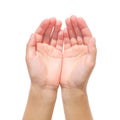 Empty open palms of child on white background Royalty Free Stock Photo