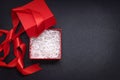empty open red gift box on black background Royalty Free Stock Photo