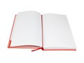 Empty open ruled notepad with red cover and bookmark