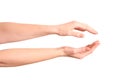 Empty open woman hands. Isolated Royalty Free Stock Photo