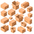 Empty opened cardboard boxes vector icon set Royalty Free Stock Photo