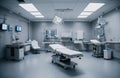 Empty operating room with glowing lamps in clinic. Generative AI