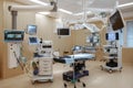 Empty operating room with modern equipment in a Russian hospital.