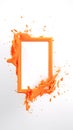 Empty orange picture frame with orange paint splash.