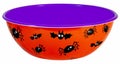 Empty orange and purple Halloween candy bowl