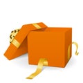 Empty Orange Vector 3D Gift Box with Golden Package Ribbon