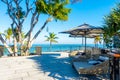 empty outdoor chair on balcony with sea beach background