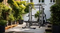 Empty outdoor gym with different sport simulators in residential area