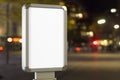 Empty outdoor light box, billboard on the night city blurred background. 3D rendering Royalty Free Stock Photo