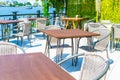 empty outdoor patio table and chair in restaurant Royalty Free Stock Photo