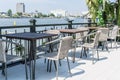 empty outdoor patio table and chair in restaurant Royalty Free Stock Photo