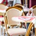 Empty outdoor restaurant table in Paris, France Royalty Free Stock Photo