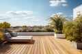 Empty outdoor roof terrace with potted plants in minimal style