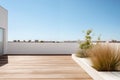 Empty outdoor roof terrace with potted plants in minimal style