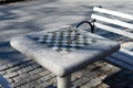 Empty Outdoor Chess Table and Benches at Riverside Park on the Upper West Side of New York City Royalty Free Stock Photo