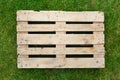 Empty pallet on green grass Royalty Free Stock Photo