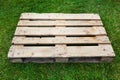 Empty pallet on green grass