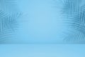 Empty palm shadow texture pattern cement on blue wall background Summer tropical minimal concept Royalty Free Stock Photo