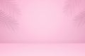 Empty palm shadow texture pattern cement on pink wall background Summer tropical minimal concept Royalty Free Stock Photo