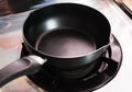 Empty pan on the stove , preparing for cooking.