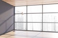 Empty panoramic gray room with lamp