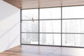 Empty panoramic white room with lamp