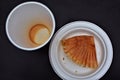 Empty coffee cup and plate overhead view Royalty Free Stock Photo