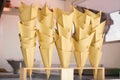 Empty paper cornets set for street food