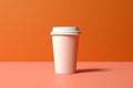 empty paper cup with coffee on orange background, mockup copy space generative ai Royalty Free Stock Photo