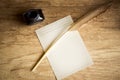 Empty paper with feather and inkpot Royalty Free Stock Photo