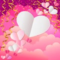 Empty paper hearts composition on pink background