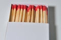 Empty paper matchbox with wooden matches on it. Matchbook case p