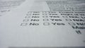 Empty paper questionnaire closeup. Unfilled checklist with places for checkmarks