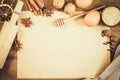 Empty paper for recipe of Christmas baking. Culinary background. Royalty Free Stock Photo