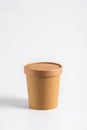 Empty paper soup cup on a white background. Brown food container for ice cream, noodles or other dishes. ecological product that Royalty Free Stock Photo
